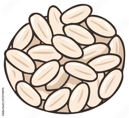 Illustration of a pile of oval-shaped grain kernels with thick black outlines