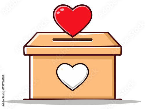 Charity donation box with heart icon for giving and volunteer