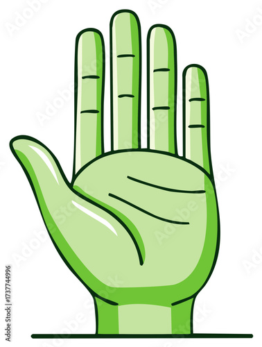Open green hand illustration with four fingers and thumb