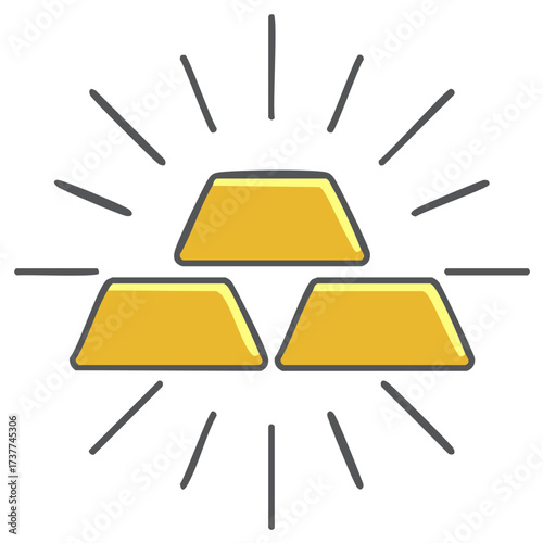 Golden wealth and riches represented by stacked shiny gold bars with radiating light effects