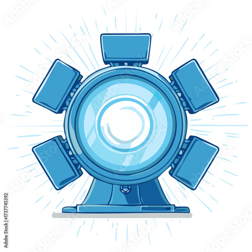 Futuristic blue device, energy core emitting radiant light, technology marvel with a bright, glowing center.