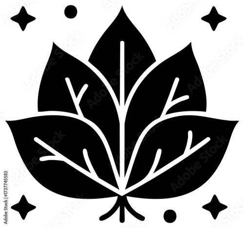 Stylized Tobacco Plant Leaves with Stars Black Glyph Icon