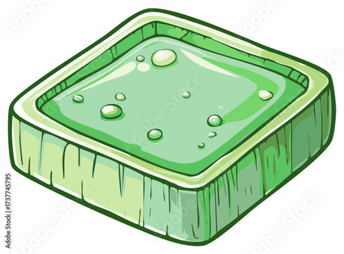 Green Gel Soap Bar with Bubbles and Water Droplets