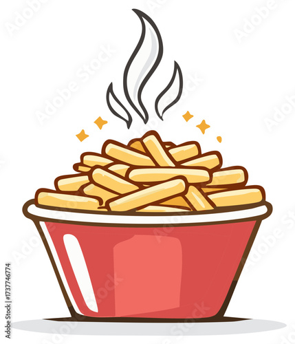 Hot Bowl of Golden French Fries with Steam and Sparkles