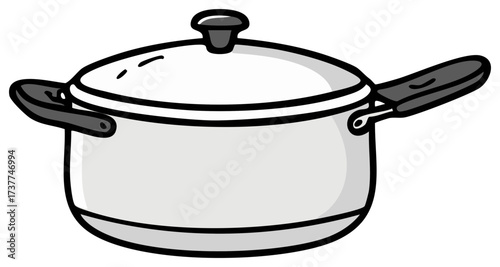 Cartoon Drawing of Pot with Lid, Cooking Utensil, Cookware Illustration