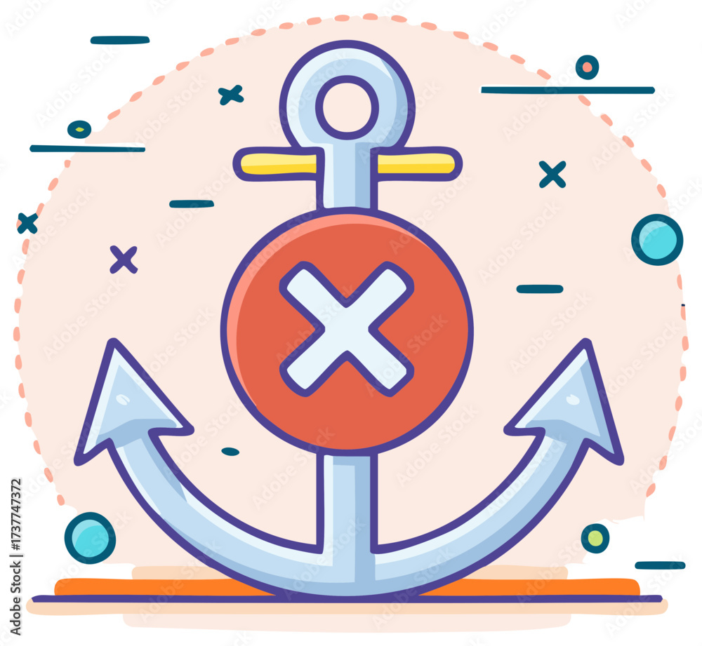 Obraz premium Anchor with a cross mark and decorative elements, symbol for stop, error or rejection