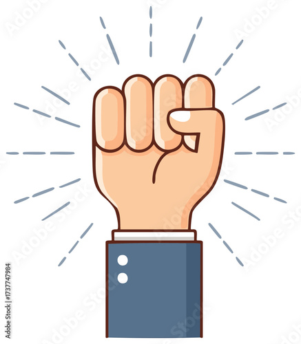Businessman raised fist illustration symbolizing power strength and victory