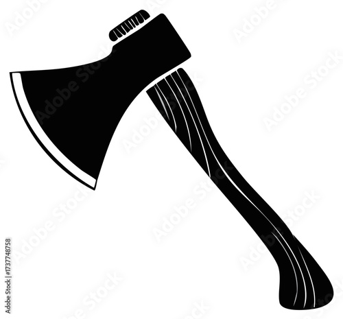 Bold black silhouette of a traditional axe with a textured handle sharp blade tool icon