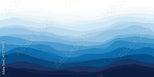 Abstract dark blue mountain range with single cloud and minimalist design