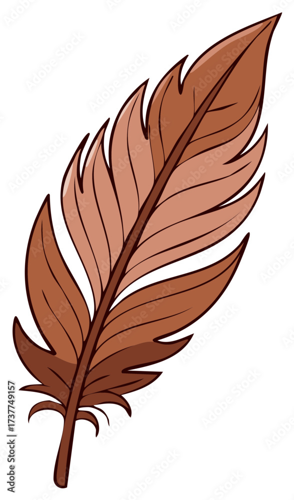 Fototapeta premium Graphic illustration of a single brown bird feather, showcasing natural shades and elegant curves.