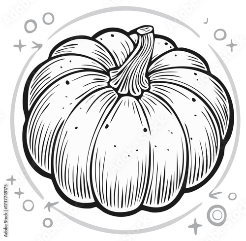 Line Art Pumpkin Illustration, Hand Drawn Style, Autumn, Halloween Design