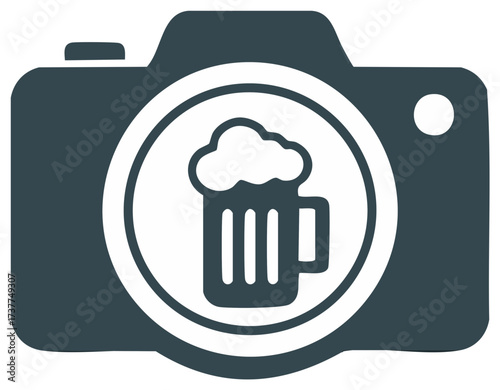 Camera Icon with Beer Mug Symbol and Foam