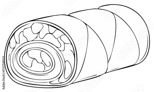Black and white line art illustration of a classic sweet Swiss roll pastry dessert