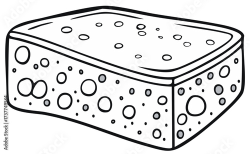 Simple black and white line drawing of a Swiss cheese slice with holes
