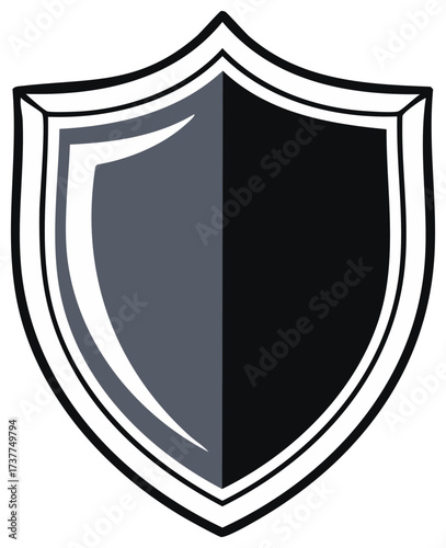 Half Shadowed Shield, Black and Grey Protector Icon, Secure Symbol Illustration