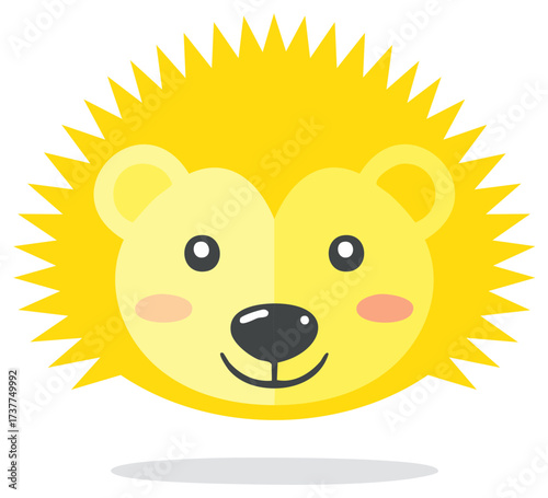 Smiling yellow porcupine face illustration cartoon character with spikes and pink cheeks