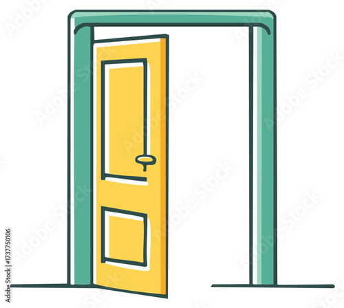 Simple hand drawn vector icon of an open door showing an entrance or opportunity