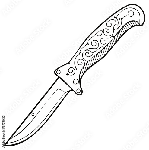 Ornate knife with decorative handle vector illustration sketch outline