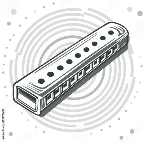 Retro Harmonicas, A Harmonica in a Monochromatic Vector Art Style