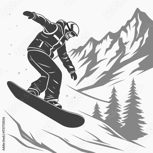 snowboarder jumping on the mountain