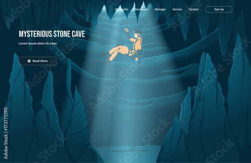 Mysterious Stone Cave vector illustration with abstract nature elements, including lifestyle, character, and background. Ideal for sport, hobby, and landscape content.