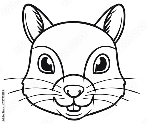 Cute smiling squirrel head cartoon illustration black and white outline drawing
