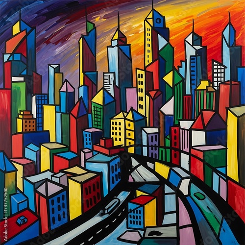Vibrant Cityscape - A Colorful Abstract Metropolis Painting.