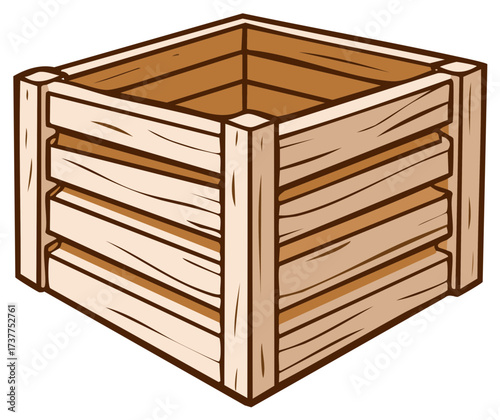 Vector wooden crate container illustration for storage and transportation
