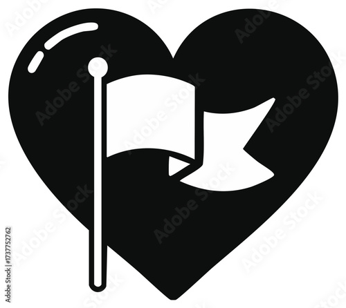 Heart with Flag Graphic Icon Symbol Love Message Allegiance Sign Simple Outline