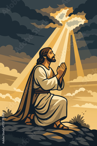 Jesus Praying Under the Light of Heaven