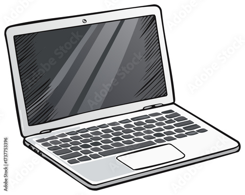 Modern laptop computer with an open screen and keyboard detailed illustration