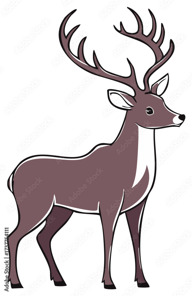 Obraz premium Stylized illustration of a majestic deer with large antlers, standing tall.