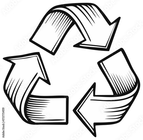 Stylized Recycle Symbol Illustration With Hatching Design Treatment For Use in Eco Friendly Projects
