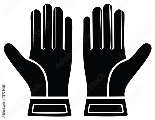 Stylized vector illustration of a pair of black full fingered gloves. Essential protective gear or sports equipment icon.