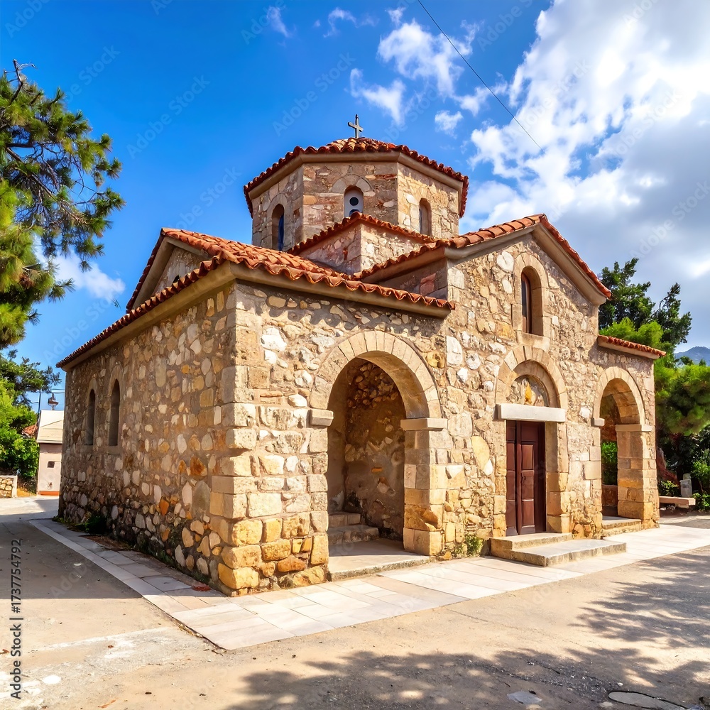 Obraz premium Ancient stone church under a sunny sky