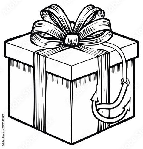 Black and White Gift Box with Decorative Bow and Anchor