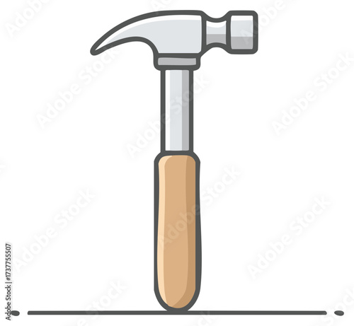 Cartoon hammer illustration with wooden handle and metal head.