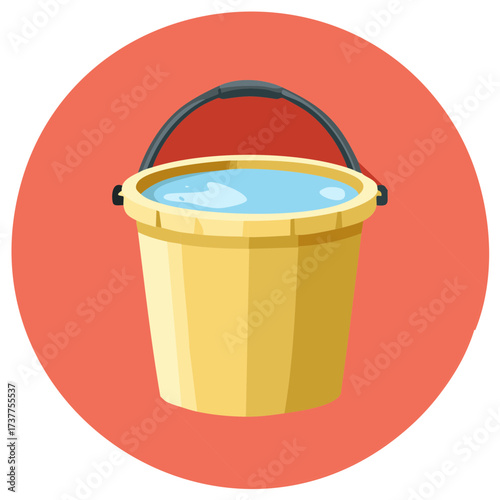 Yellow bucket filled with water and a black handle