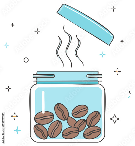 Coffee Bean Jar Illustration Hot Aroma Sketch Style Caffeine Beverage