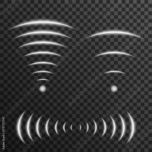 Futuristic digital wallpaper with circular glowing waves. Illustration of radio signal, vibration and echo location. Abstract neon design for posters, covers and web templates in modern style.