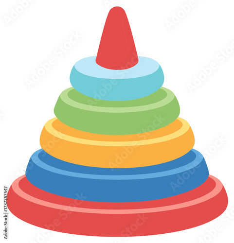 Colorful stacking toy rings with a red cone top for children's play and development