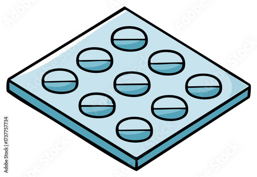 Blue blister pack with eight oval shaped pills inside a diamond shape