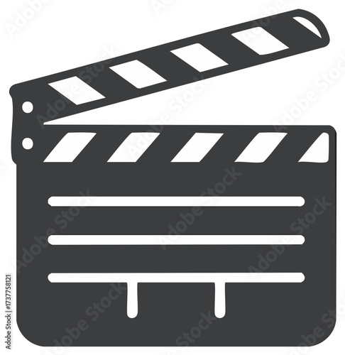 Simple black and white movie clapperboard indicating movie or film shoot, production tool for filmmaking