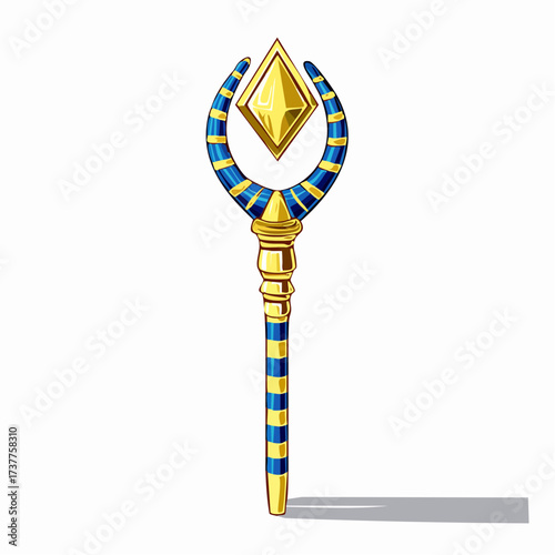 Sublime illustration d'un sceptre Egyptien, or et bleu, sur fond blanc