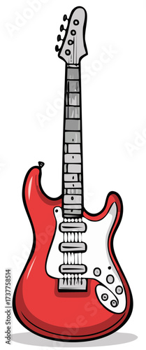 Illustrated Red Electric Guitar with Shadow, Musical Instrument