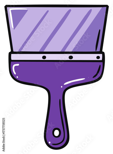 A purple paintbrush with a thick black outline for painting houses walls fences furniture or artwork