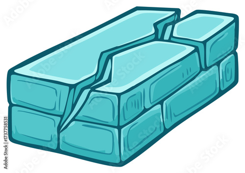 Cracked blue ice blocks stacked in a wall