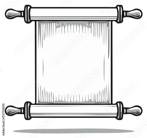 Detailed Scroll Illustration with Ornamental Holders and Textured Paper Design