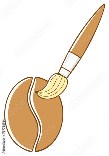 Paintbrush applying color to a stylized coffee bean representing artistic creation and flavor enhancement