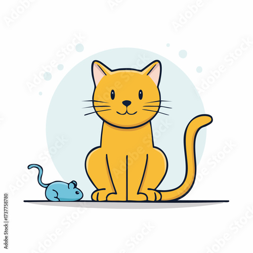 Un chat et une souris, mignon, coloré, isolé sur fond blanc